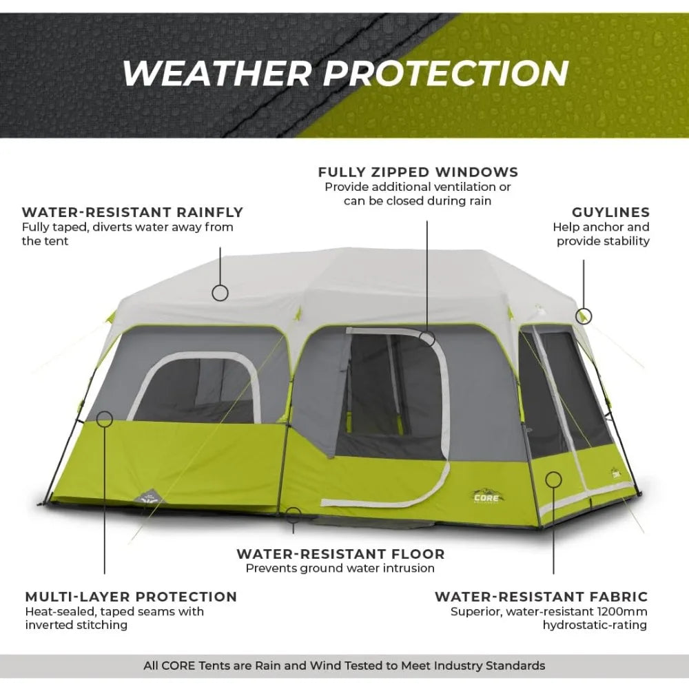 Core 3-9 Person Instant Cabin Tent - 14' x 9', Green