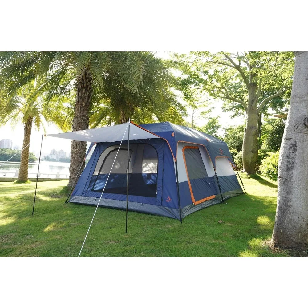 KTT Extra Large Tent 10-12 Person(B),Family Cabin Tents,2 Rooms,3 Doors And 3 Windows