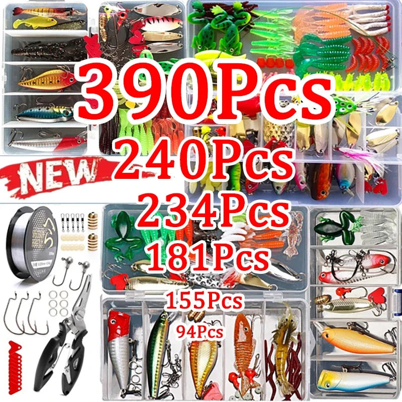 Fishing Lure Kit Soft and Hard Bait Set Gear Layer Minnow Metal Jig Spoon For Bass Pike Crank Tackle Accessories with Box