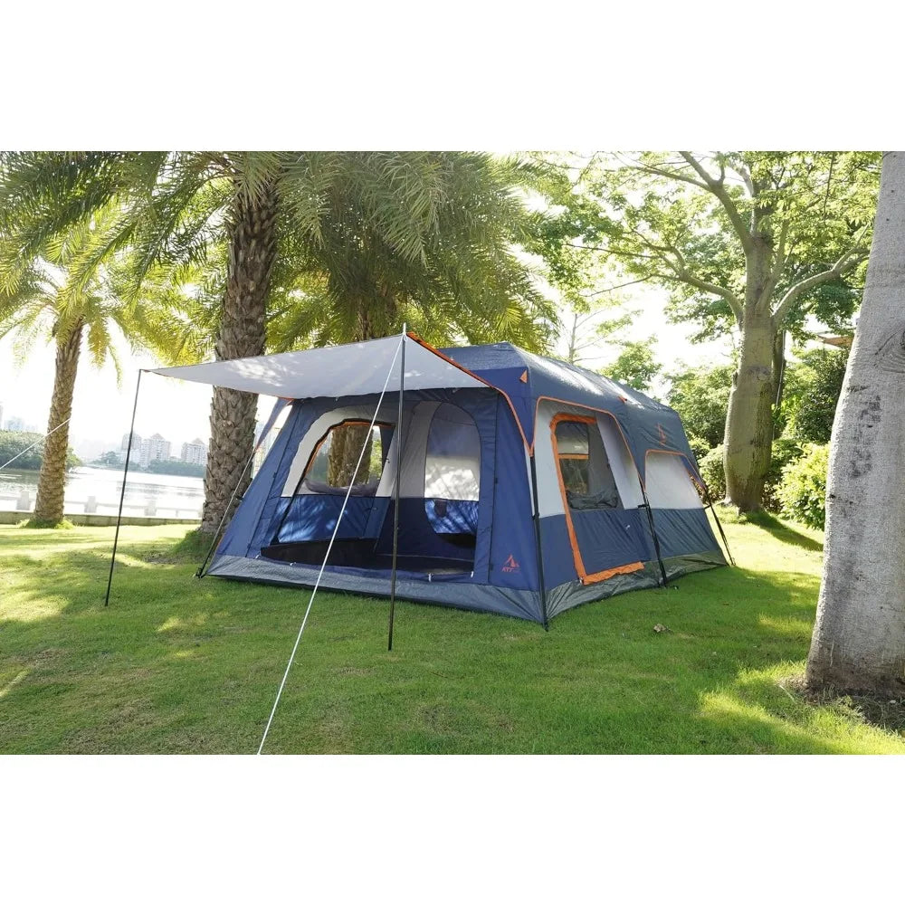 KTT Extra Large Tent 10-12 Person(B),Family Cabin Tents,2 Rooms,3 Doors And 3 Windows