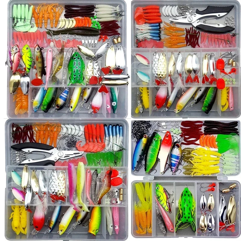 Fishing Lure Kit Soft and Hard Bait Set Gear Layer Minnow Metal Jig Spoon For Bass Pike Crank Tackle Accessories with Box